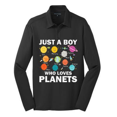 Just A Who Loves Planets Solar System Astrology Space Silk Touch Performance Long Sleeve Polo