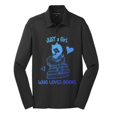 Just A Who Loves Books Reading Book Cute Heart Bookish Gift Silk Touch Performance Long Sleeve Polo