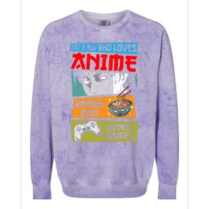 Just A Who Loves Anime Ra And Video Games Gaming Funny Gift Colorblast Crewneck Sweatshirt