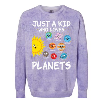 Just A Who Loves Planets Space Solar System Boy Girl Colorblast Crewneck Sweatshirt