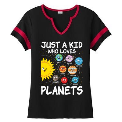 Just A Who Loves Planets Space Solar System Boy Girl Ladies Halftime Notch Neck Tee