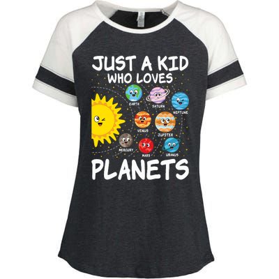 Just A Who Loves Planets Space Solar System Boy Girl Enza Ladies Jersey Colorblock Tee