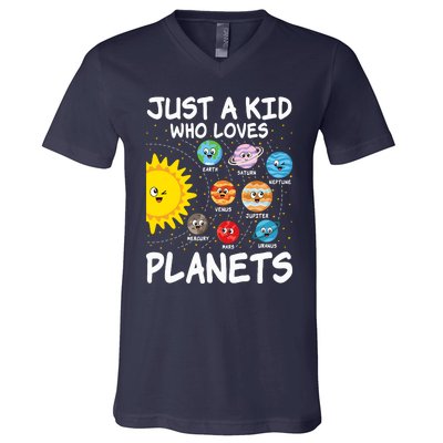 Just A Who Loves Planets Space Solar System Boy Girl V-Neck T-Shirt