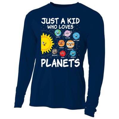 Just A Who Loves Planets Space Solar System Boy Girl Cooling Performance Long Sleeve Crew