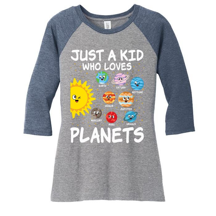 Just A Who Loves Planets Space Solar System Boy Girl Women's Tri-Blend 3/4-Sleeve Raglan Shirt