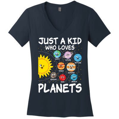 Just A Who Loves Planets Space Solar System Boy Girl Women's V-Neck T-Shirt