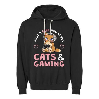 Just A  Who Loves Cats And Gaming Cute Gamer Cat Garment-Dyed Fleece Hoodie