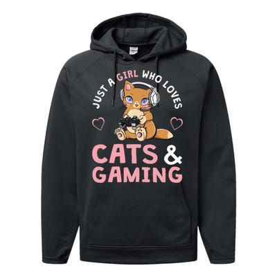 Just A  Who Loves Cats And Gaming Cute Gamer Cat Performance Fleece Hoodie