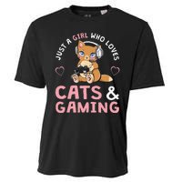 Just A  Who Loves Cats And Gaming Cute Gamer Cat Cooling Performance Crew T-Shirt