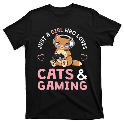 Just A  Who Loves Cats And Gaming Cute Gamer Cat T-Shirt