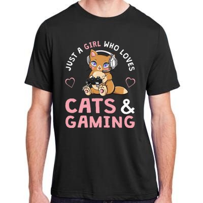 Just A  Who Loves Cats And Gaming Cute Gamer Cat Adult ChromaSoft Performance T-Shirt