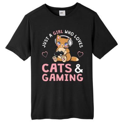 Just A  Who Loves Cats And Gaming Cute Gamer Cat Tall Fusion ChromaSoft Performance T-Shirt