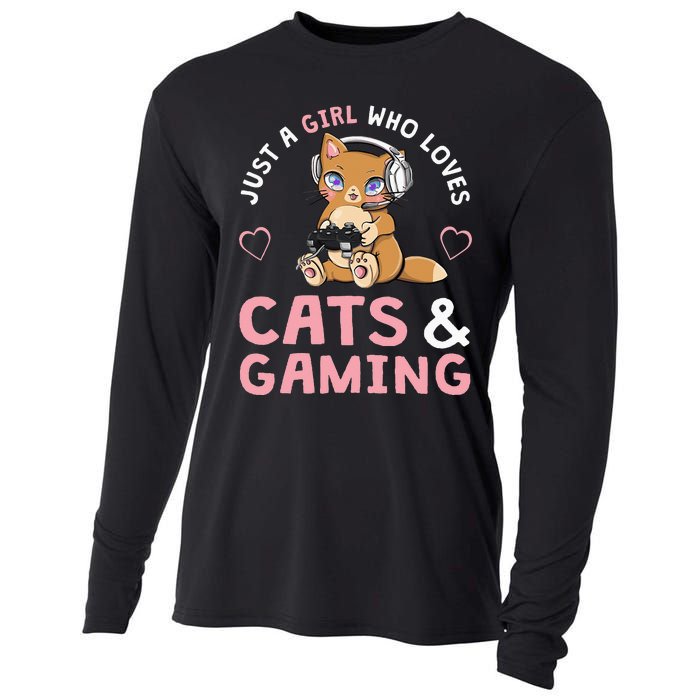 Just A  Who Loves Cats And Gaming Cute Gamer Cat Cooling Performance Long Sleeve Crew