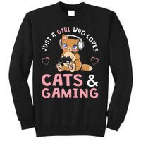 Just A  Who Loves Cats And Gaming Cute Gamer Cat Tall Sweatshirt