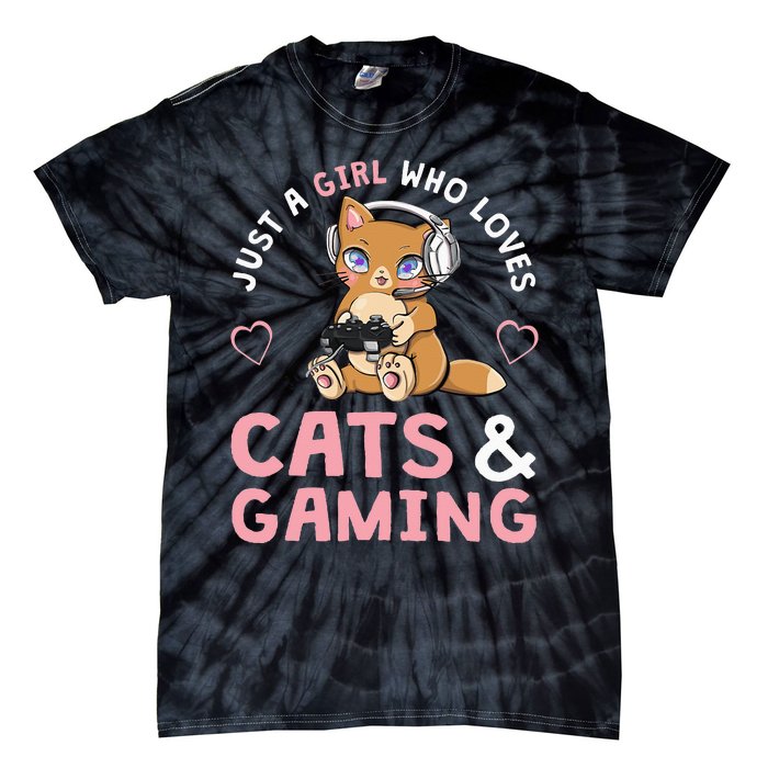 Just A  Who Loves Cats And Gaming Cute Gamer Cat Tie-Dye T-Shirt