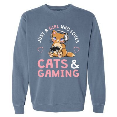 Just A  Who Loves Cats And Gaming Cute Gamer Cat Garment-Dyed Sweatshirt