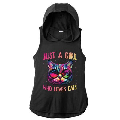 Just A  Who Loves Cats Colorful Cat Watercolor Ladies PosiCharge Tri-Blend Wicking Draft Hoodie Tank