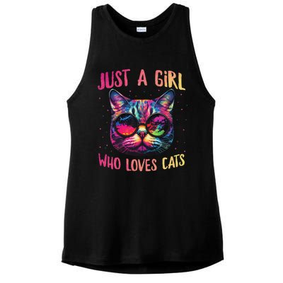 Just A  Who Loves Cats Colorful Cat Watercolor Ladies PosiCharge Tri-Blend Wicking Tank