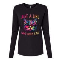 Just A  Who Loves Cats Colorful Cat Watercolor Womens Cotton Relaxed Long Sleeve T-Shirt