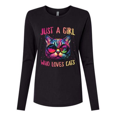 Just A  Who Loves Cats Colorful Cat Watercolor Womens Cotton Relaxed Long Sleeve T-Shirt