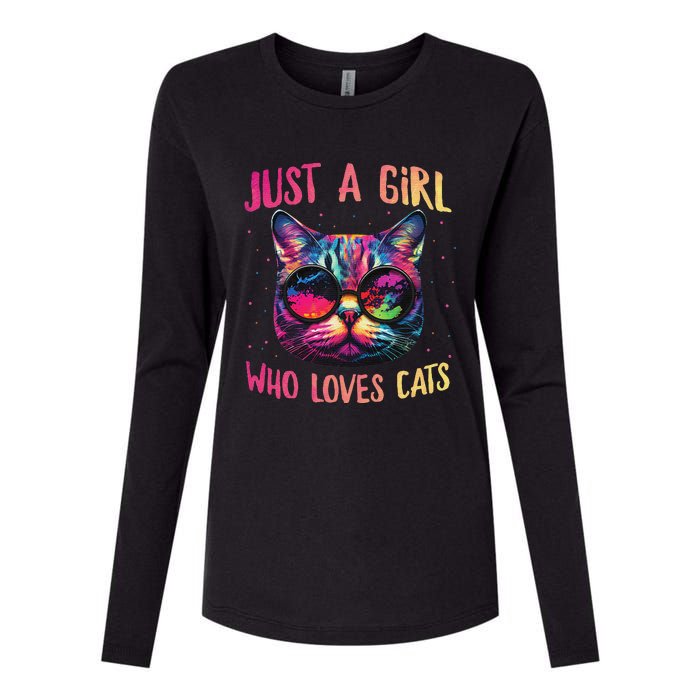 Just A  Who Loves Cats Colorful Cat Watercolor Womens Cotton Relaxed Long Sleeve T-Shirt