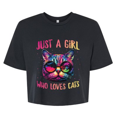 Just A  Who Loves Cats Colorful Cat Watercolor Bella+Canvas Jersey Crop Tee