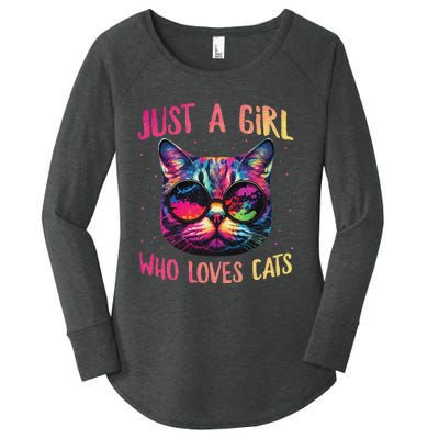 Just A  Who Loves Cats Colorful Cat Watercolor Women's Perfect Tri Tunic Long Sleeve Shirt