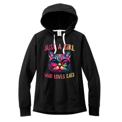 Just A  Who Loves Cats Colorful Cat Watercolor Women's Fleece Hoodie