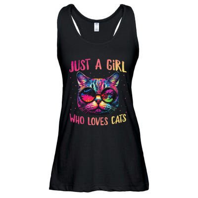 Just A  Who Loves Cats Colorful Cat Watercolor Ladies Essential Flowy Tank