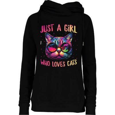 Just A  Who Loves Cats Colorful Cat Watercolor Womens Funnel Neck Pullover Hood