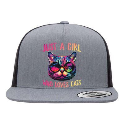 Just A  Who Loves Cats Colorful Cat Watercolor Flat Bill Trucker Hat