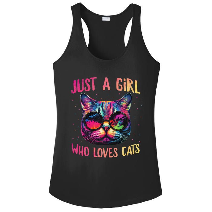 Just A  Who Loves Cats Colorful Cat Watercolor Ladies PosiCharge Competitor Racerback Tank