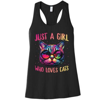 Just A  Who Loves Cats Colorful Cat Watercolor Women's Racerback Tank