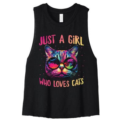 Just A  Who Loves Cats Colorful Cat Watercolor Women's Racerback Cropped Tank