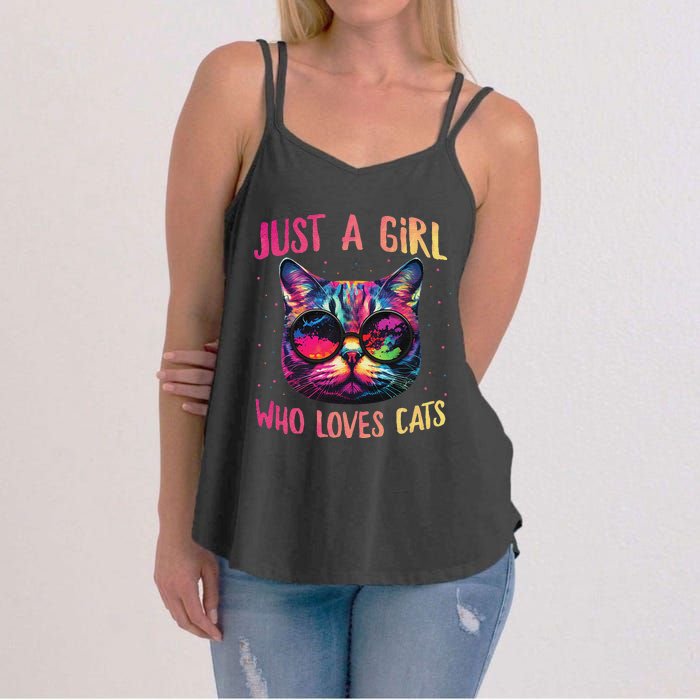 Just A  Who Loves Cats Colorful Cat Watercolor Women's Strappy Tank