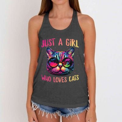 Just A  Who Loves Cats Colorful Cat Watercolor Women's Knotted Racerback Tank