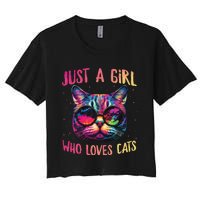 Just A  Who Loves Cats Colorful Cat Watercolor Women's Crop Top Tee