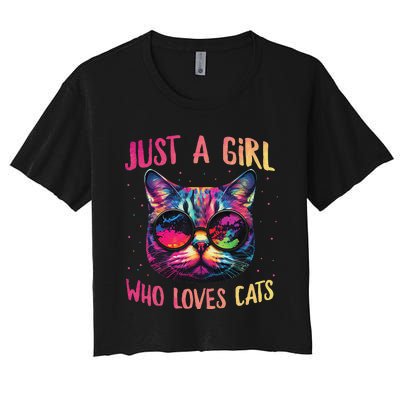 Just A  Who Loves Cats Colorful Cat Watercolor Women's Crop Top Tee