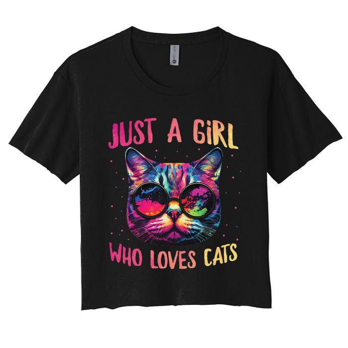 Just A  Who Loves Cats Colorful Cat Watercolor Women's Crop Top Tee