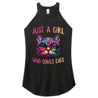 Just A  Who Loves Cats Colorful Cat Watercolor Women’s Perfect Tri Rocker Tank