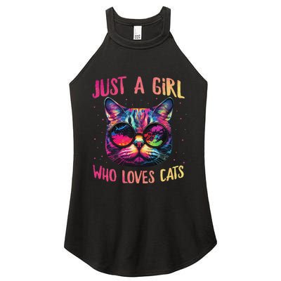 Just A  Who Loves Cats Colorful Cat Watercolor Women’s Perfect Tri Rocker Tank