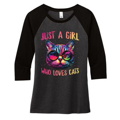 Just A  Who Loves Cats Colorful Cat Watercolor Women's Tri-Blend 3/4-Sleeve Raglan Shirt