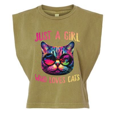 Just A  Who Loves Cats Colorful Cat Watercolor Garment-Dyed Women's Muscle Tee