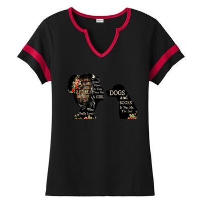 Just A Who Loves Books And Dogs Gift Ladies Halftime Notch Neck Tee