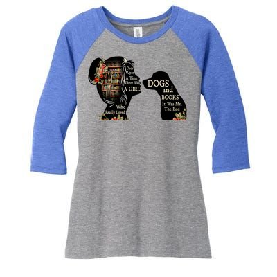 Just A Who Loves Books And Dogs Gift Women's Tri-Blend 3/4-Sleeve Raglan Shirt