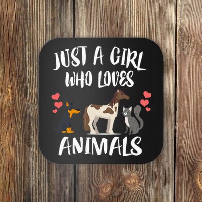 Just A Who Loves Animals Dog Cat Horse Coaster