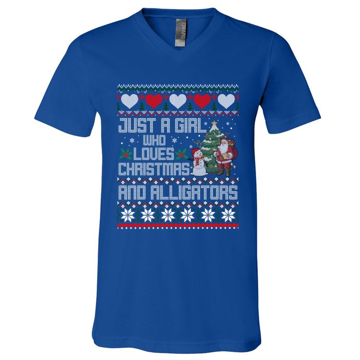 Just A Who Loves Christmas And Alligators Ugly Sweater Gift V-Neck T-Shirt