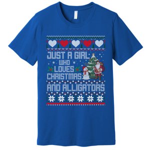 Just A Who Loves Christmas And Alligators Ugly Sweater Gift Premium T-Shirt