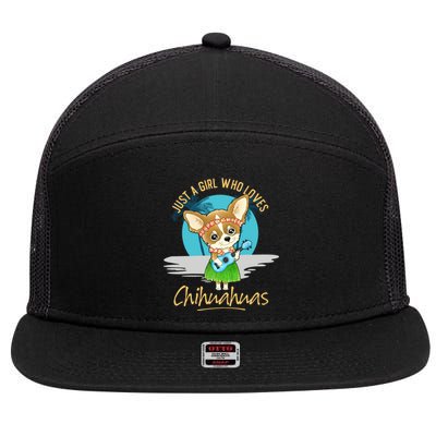 Just A Who Loves Chihuahuas Ukulele Beach Chihuahuas Gift 7 Panel Mesh Trucker Snapback Hat