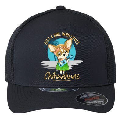 Just A Who Loves Chihuahuas Ukulele Beach Chihuahuas Gift Flexfit Unipanel Trucker Cap